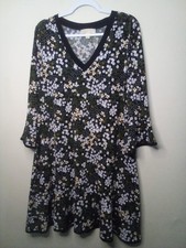 Michael Michael Kors Dress Women 0X 3/4 Bell Sleeve Stretch Pattern Green Black