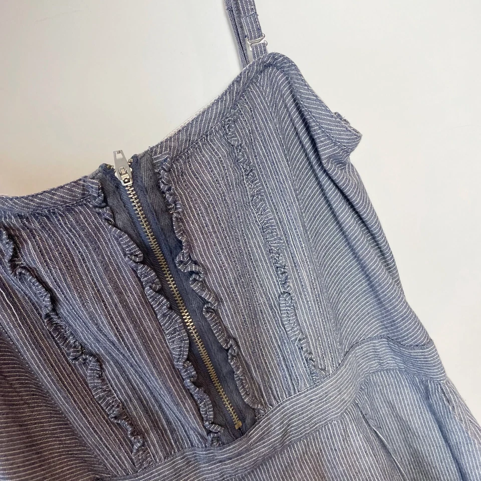 DKNY Jeans Womens Sleeveless Pinstriped Tank Mini Dress Gray XS Smocked Ruffle - Image 2 of 4