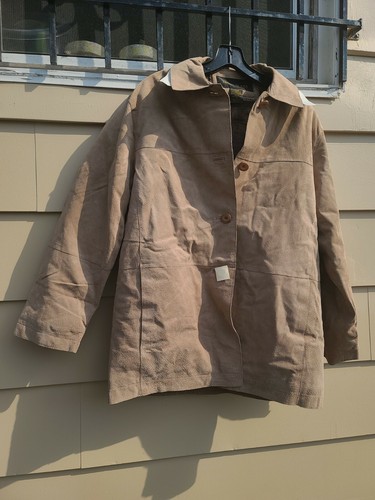 Trump Plaza Men's Tan Suede Split Leather Jacket Sz M Button Front VTG 90’s - Picture 3 of 8