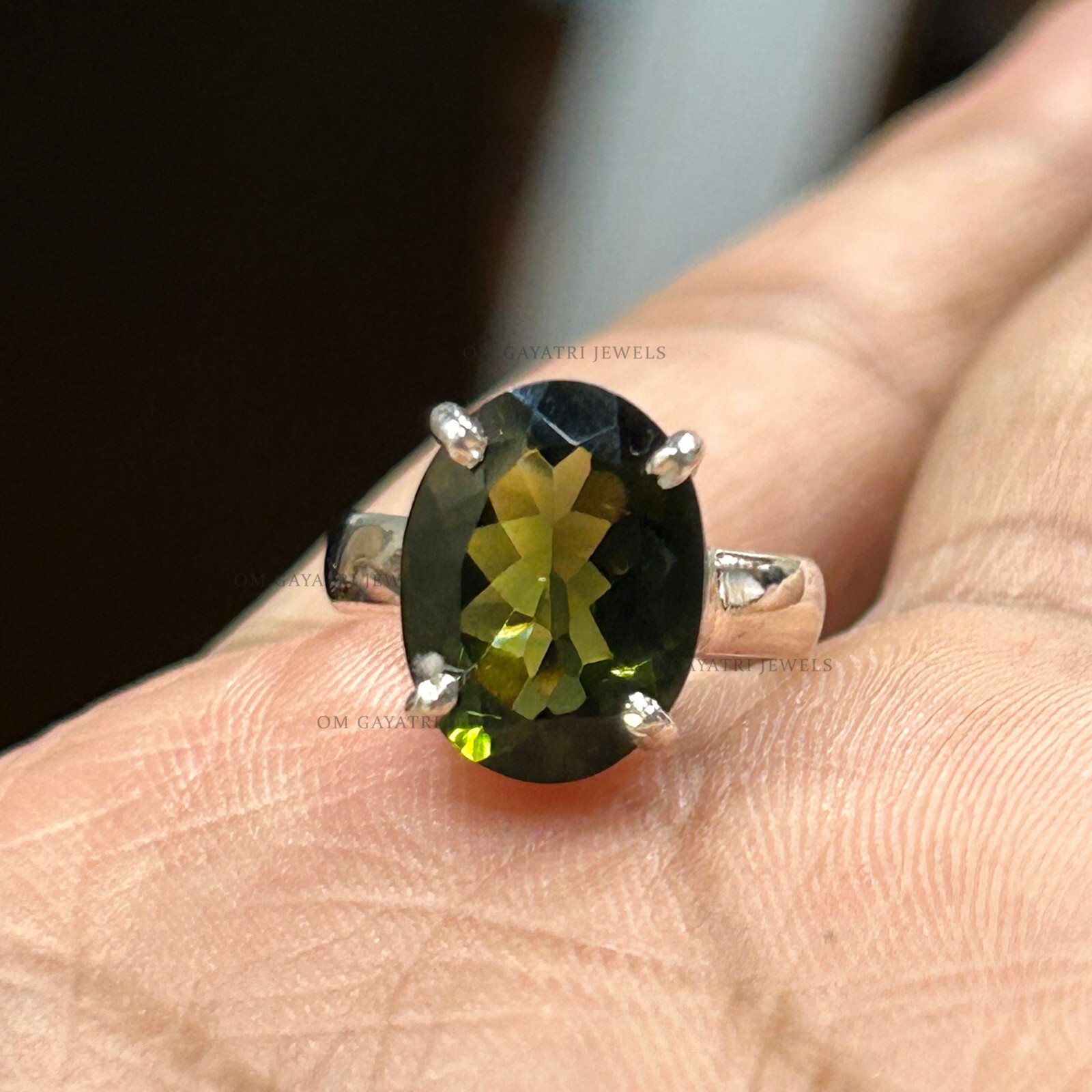 Natural Cut Moldavite Ring 925 Sterling Silver Oval Cut Handmade Ring - All Size