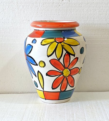 Vtg Pier 1 Imports Hand Painted Vase Floral Designs Vibrant Colors Made In Italy - Picture 4 of 7