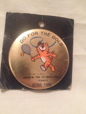 Hodori The Olympic Tiger Tennis Pin Vintage 1983 Seoul 1988 Go For The Gold