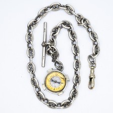 Antique Edwardian Sterling Silver Rare Anchor Link Watch Chain & Compass