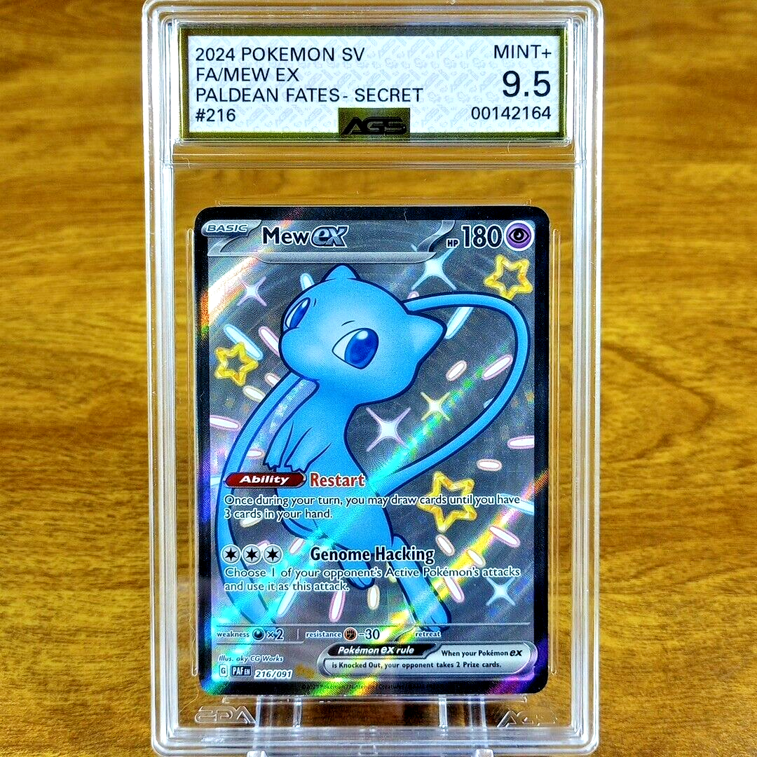 Pokemon SV Paldean Fates Mew EX 216/091 AGS Mint+ 9.5 Full Holo