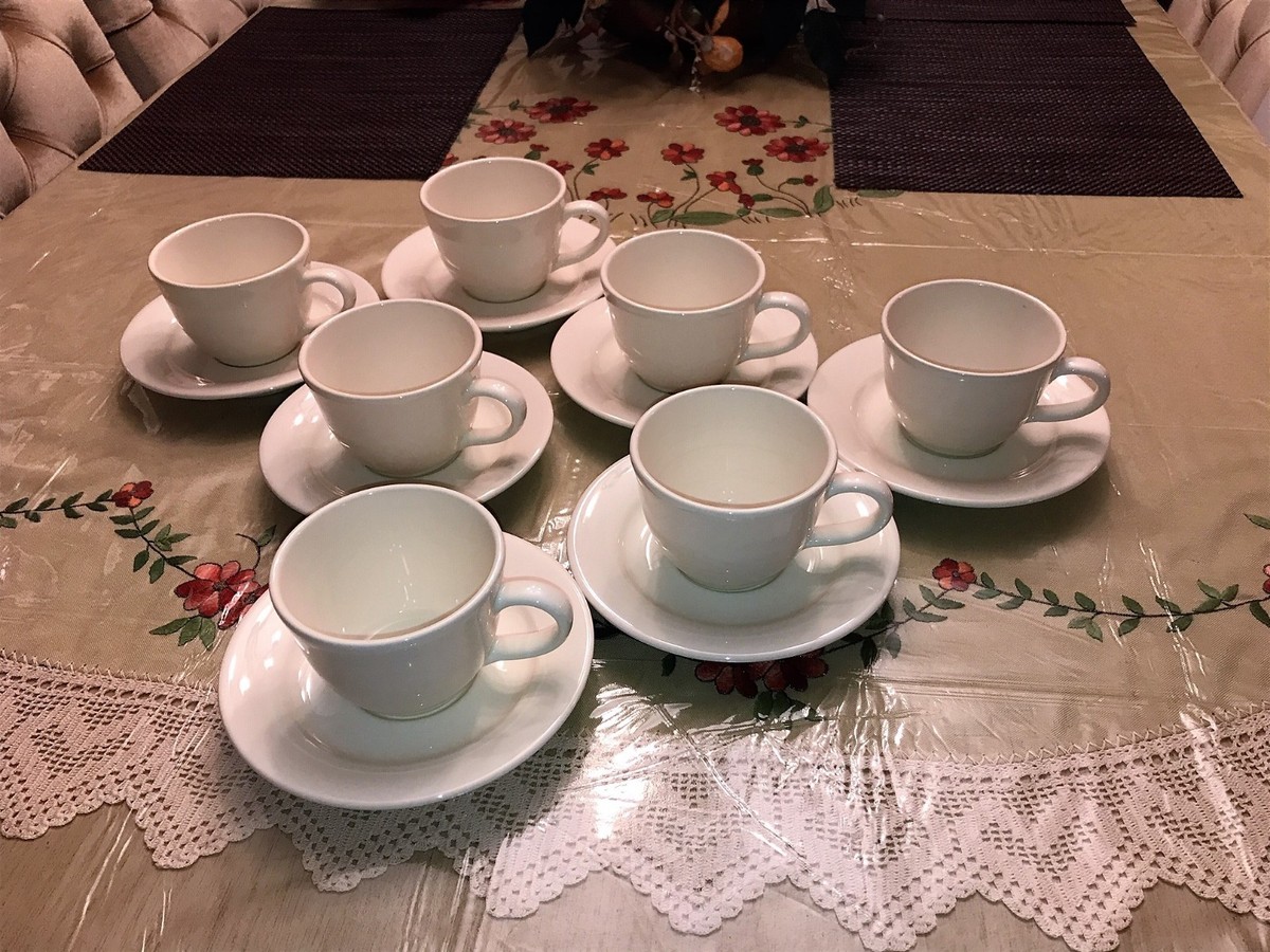 Williams Sonoma Coffee Mugs Saucers Portugal Stoneware Cups Lot