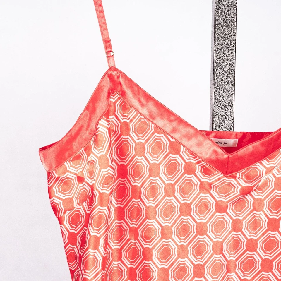 Y2K Old Navy Satin Asymmetric Hem Geometric Coral Pink Tank Top Cami Size XL  - Image 2 of 4