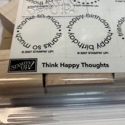 Stampin Up Think Happy Thoughts Set of 6 Wood Rubber Stamps Retired 2007