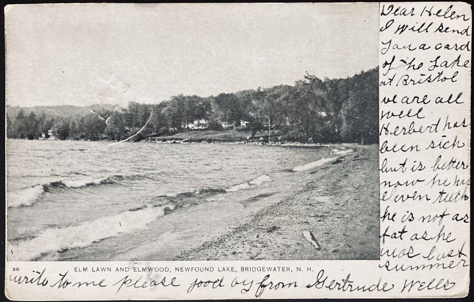 BRIDGEWATER, NH. C.1906 PC.(A12)VIEW OF NEWFOUND LAKE, ELM LAWN AND