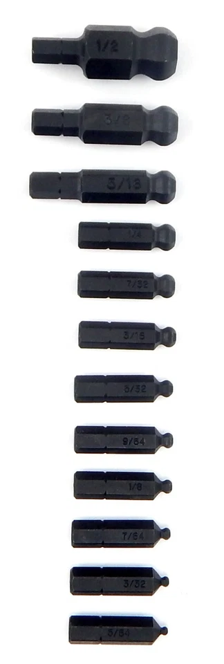 Bondhus 12pc 1/4in Shank Hex Insert Bit Set Ball End SAE Standard 5/64-1/2  USA - Image 2 of 3