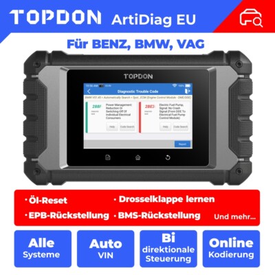 TOPDON Artidiag EU KFZ OBD2 Diagnosegerät Active Tests ECU Coding Gratis-Update