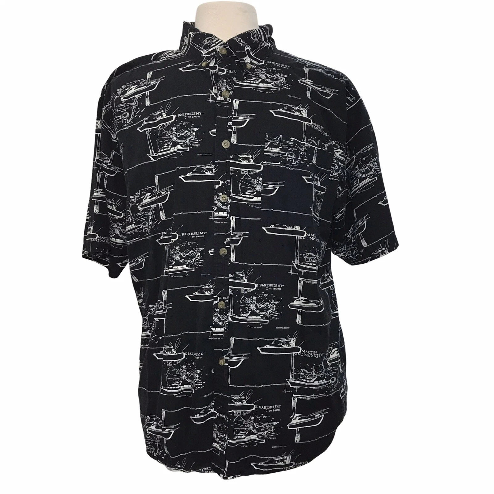 Island Blue Button Up Hawaiian Shirt Men’s Size XL Color Black Short Sleeve