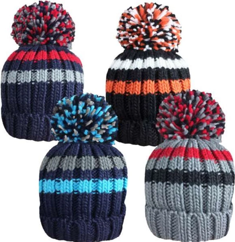 ROCKJOCK Boys Kids Juniors Thermal Insulated Winter Warm Bobble Hat Beanie Ribbed Pom Pom