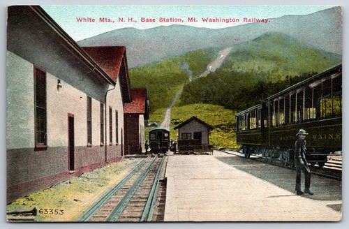White Mountains NH~Base Station Mt Washington Railway~Boston & Maine Train~c1910