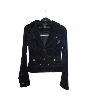 Rocawear Y2K Black Denim Fitted Jacket Size M