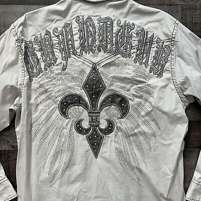 Roar Button Up Shirt Mens 2XL Long Sleeve Cross Grunge Y2K Roar Button Up Shirt Mens 2XL Long Sleeve Cross Grunge Y2K