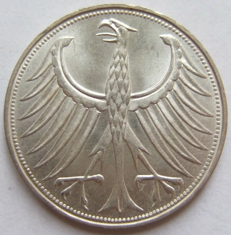 Moneda BRD Silver Eagle 5 marcos alemanes 1956 D sin circular Foto 2 de 2