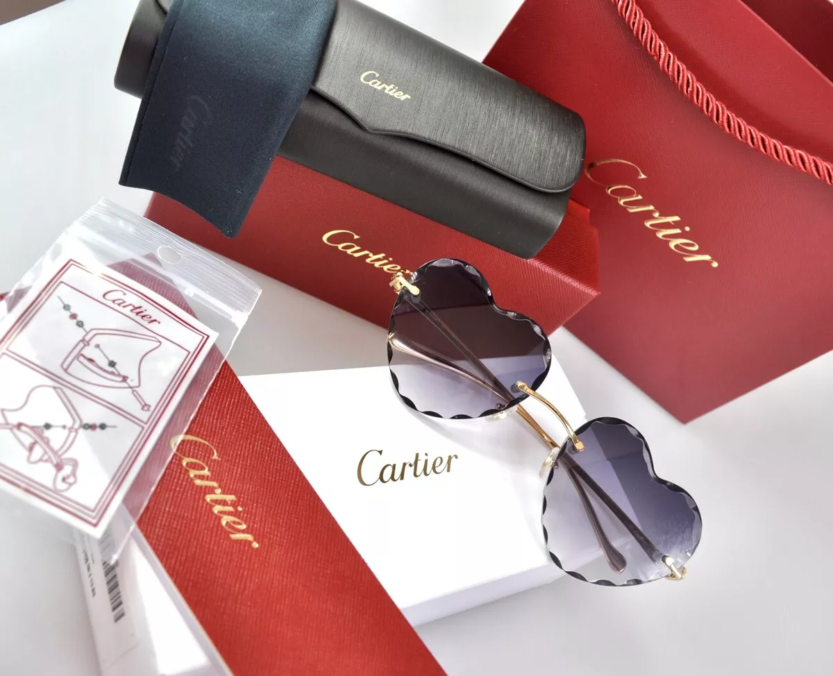 New CARTIER PANTHERE Rimless Heart Sunglasses Frame Golden Glasses