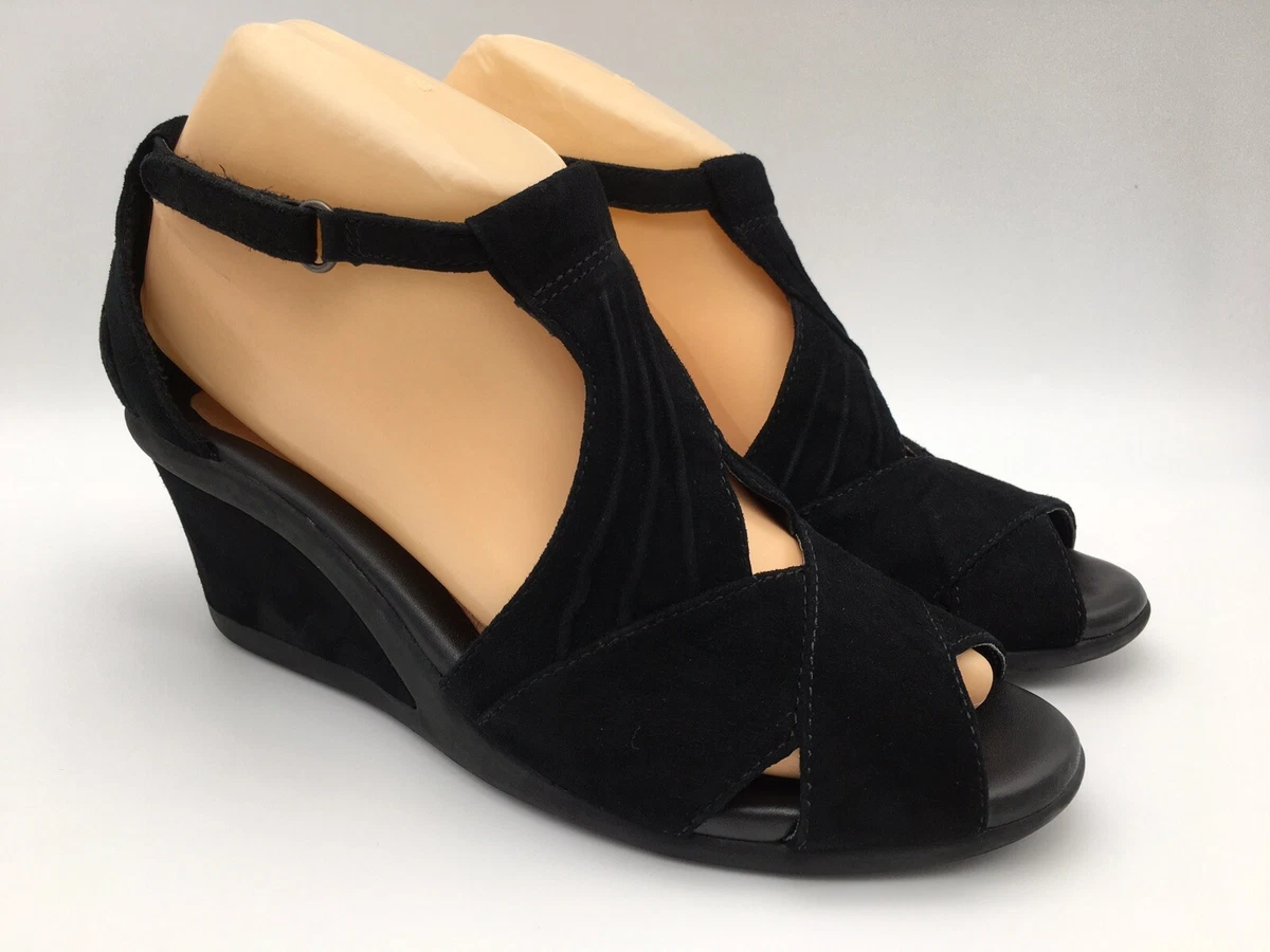 Earth suede peep cheap toe wedge