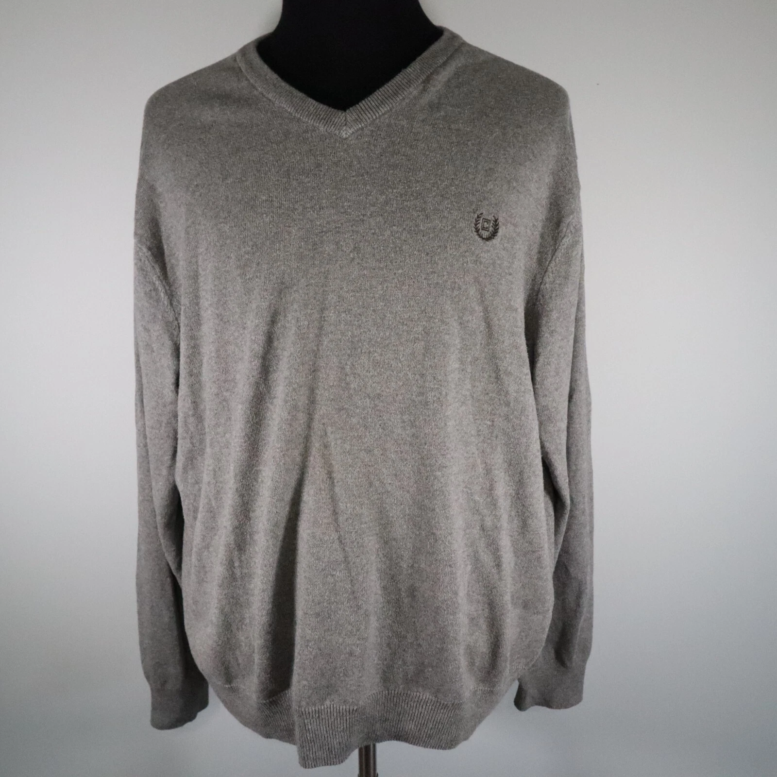 Chaps Sweater Mens XL Cotton Cashmere Pullover Knit V-Neck Gray Long Sleeve