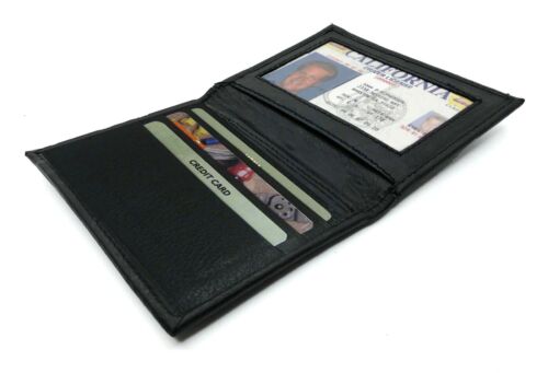 Negro Piel Hombre Delgado Cartera Plegable Tarjetas de Crédito Soporte - Imagen 2 de 7