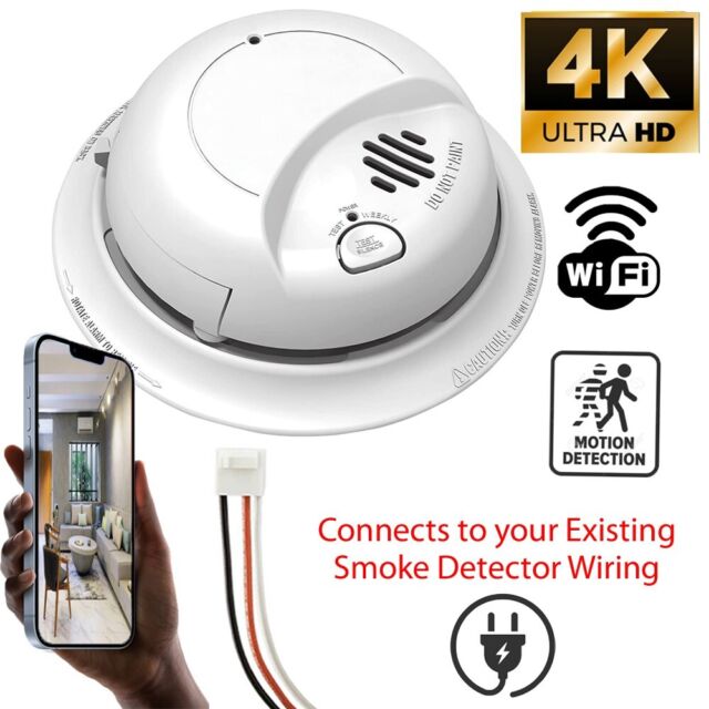 SecureGuard 4K Ultra HD WiFi Smoke Detector 110V Wired Hidden Spy Camera (9120)