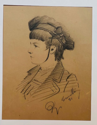 Charcoal Drawing Portrait Young Woman After Violet Manners Duchess of Rutland St