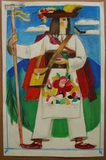 Ukrainian Soviet gouache Painting portrait postimpressionism Hutsuls Boychukism