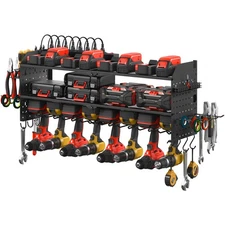 Large Pegboard Power Tool Organizer with Charging Station, 8 Drills Driver an...