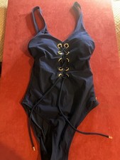 F F Size 8 navy blue gold swimsuit one piece swimwear lace up Swimming costume