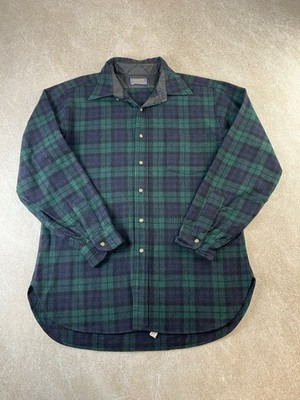 Pendleton Vintage Black Watch Tartan Wool Button Up Shirt Men s L Made in USA