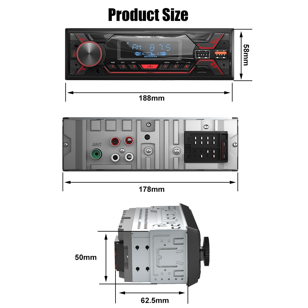 Single 1 Din Car Stereo Radio Bluetooth In-dash Head Unit FM/USB/AUX Player