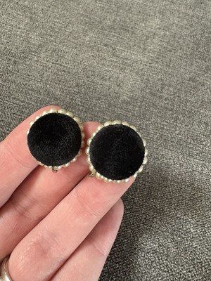 Vintage Black Velvet And Artificial Pearl Glam Screwback Earrings