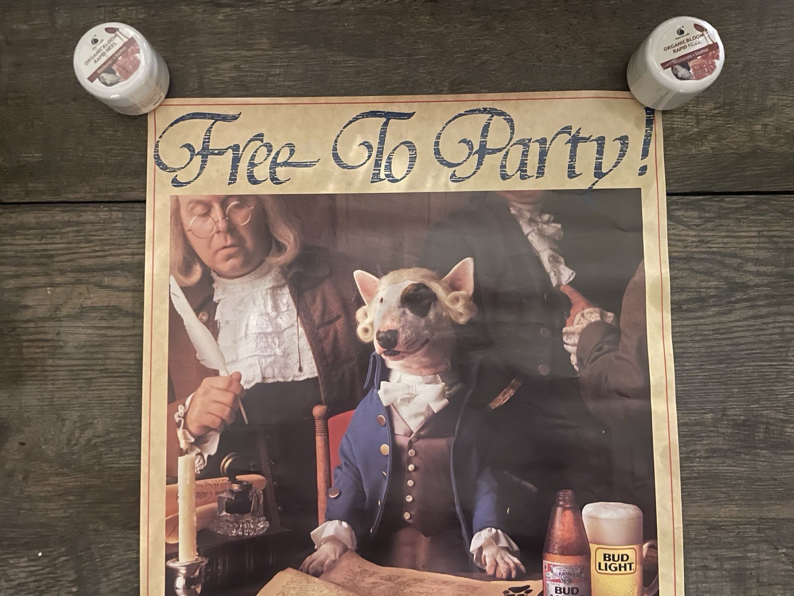 1987 Retro Bud Light Beer Spuds MacKenzie "Free To Party" 17" x 15" Poster