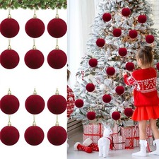 6 pcs Christmas Tree Flocked Ornaments Velvet Balls Shatterproof Xmas Hanging