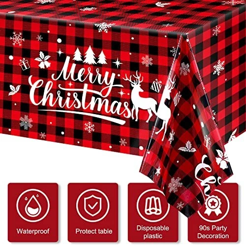 Piezas Mantel de Navidad Rojo y Negro Búfalo Cuadros Cubierta de Mesa Feliz 3 Foto 4 de 4