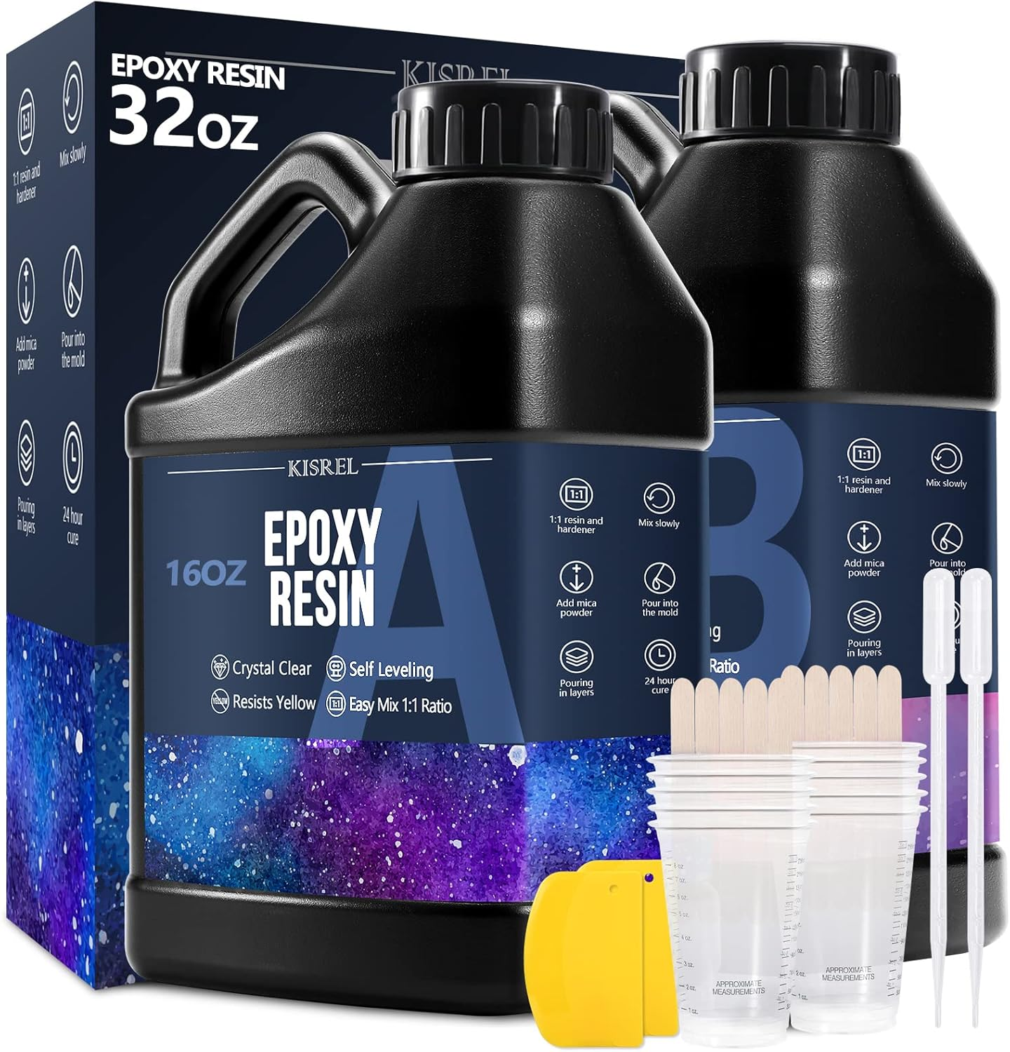 KISREL Crystal Clear Non-Yellowing Epoxy Resin Kit for Bubble-Free Art Crafts