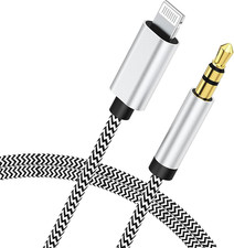  Apple Mfi Certified Iphone to 3.5Mm Car AUX Stereo Audio Cable 3FT/1M , Light