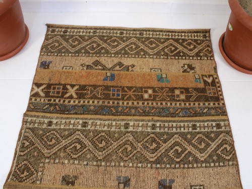 Tappeto patchwork turco beige marrone 2,7 x 8,4 piedi - lana intrecciata a mano tappeto lungo vintage - Foto 7 di 10