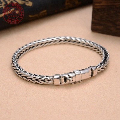 Unisex Armband Handarbeit 100% S925 Sterling Silber geflochtener Kiel Retro Schmuck