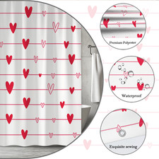 Cute Red and Pink Heart Shower Curtain for Kids and Valentine's Day