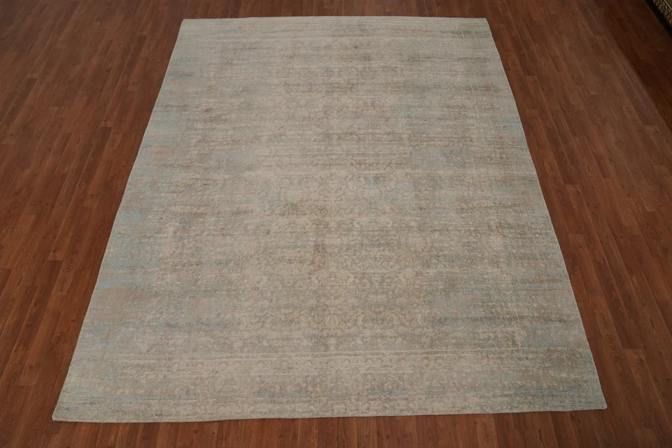 Handmade Oushak Turkish Area Rug 8x10 Ft Oriental Beige Transitional Silk Carpet - Image 2 of 4