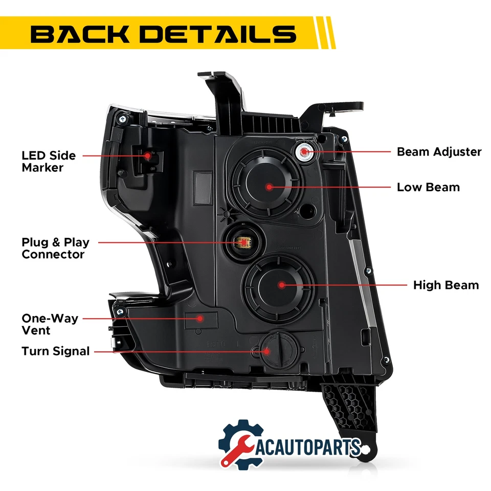 For 2015-2020 Chevy Tahoe Suburban Black Headlight Projector Headlamp w/ LED DRL Foto 3 de 4