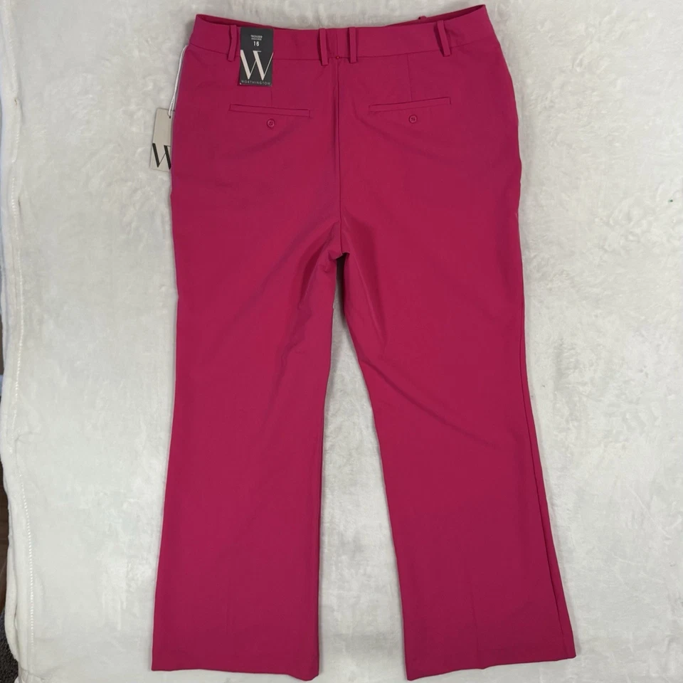 NOVA Calça Worthington Cintura Alta Perna Larga Tamanho 16 Rosa Fúcsia Drapeada - Imagem 4 de 4