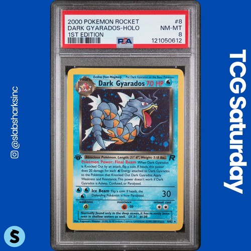 2000 POKEMON TEAM ROCKET FIRST EDITION #8/82 DARK GYARADOS HOLO RARE PSA 8