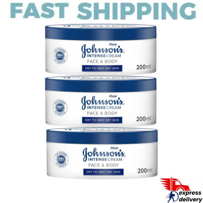 3x Johnson's Intense Face & Body Cream, Dry To Very Dry Skin 200ml