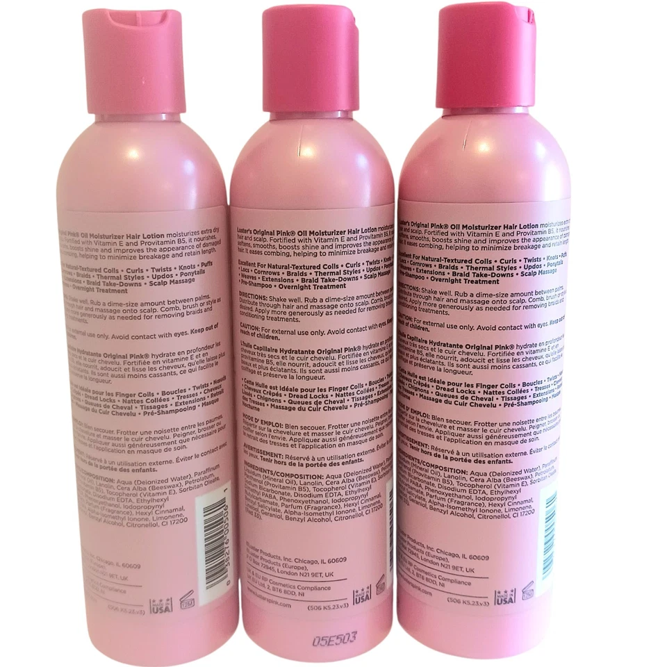 3 Pack Luster's Pink Oil Moisturizer Hair Lotion Original w/ Vitamin E 8oz Each  - Image 3 of 4