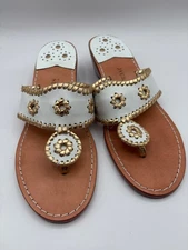Jack Rogers White Leather with gold trim wedge sandals Navajo Size 9M