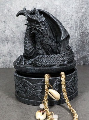 Celtic Knotwork Fantasy Fiery Dragon Guardian Round Decorative Trinket Box