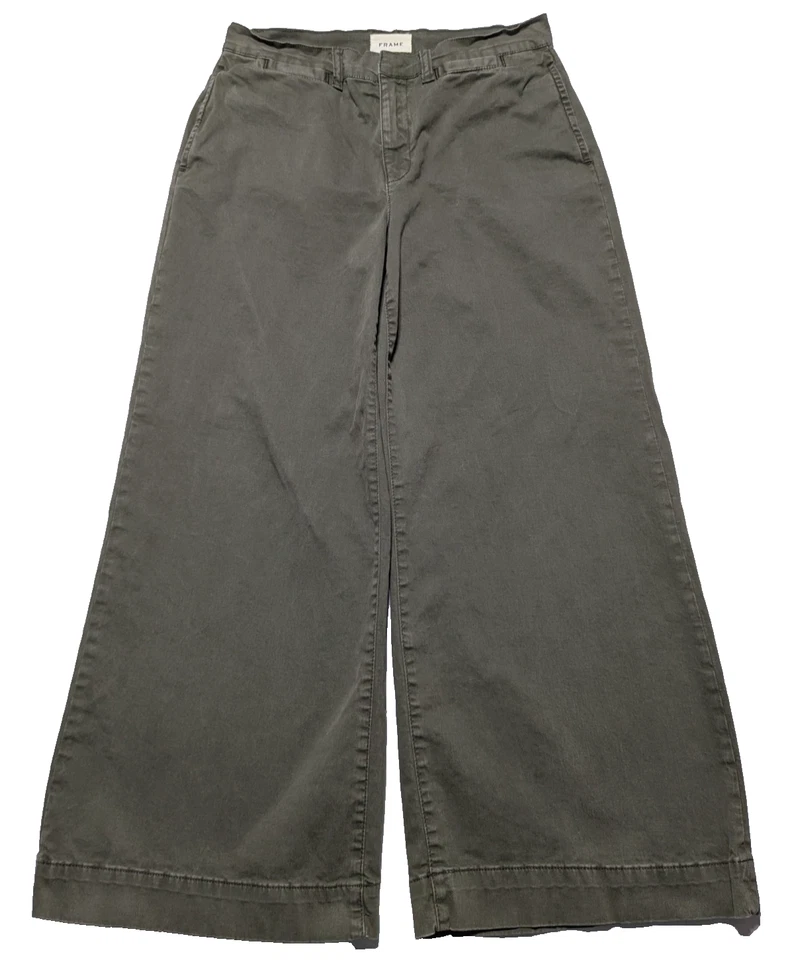 Pantalón de algodón elástico verde fatiga lavado recortado pierna ancha MARCO - Mujer 29