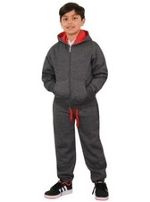 Kids Plain Tracksuit Charcoal  Red Contrast Hoodie with Jogger Activewear Set